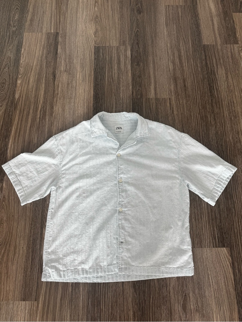 ZARA Pale Blue Short-Sleeve Button-Down Shirt